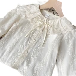 Spring Children Girls Blouses Cotton Floral Embroidery Infant Babys Girls Peter Pan Shirts Loose Round Collar Kids Girls Tops