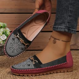goreyodoly Women Slip On Loafers Wide Fit Comfortable Flats Lightweight Breathable Colorblock Shoes with Rhinestone Chain Detail