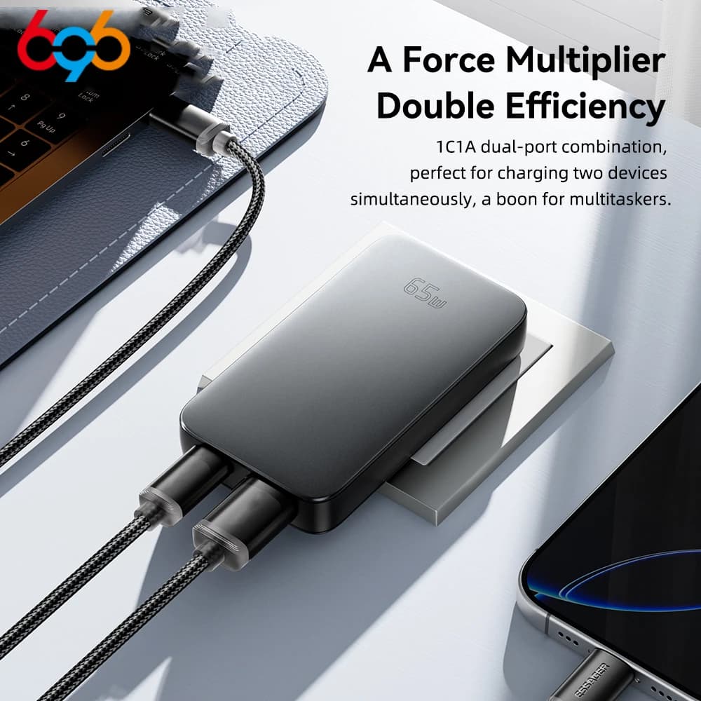 65W GaN Charger Ultra Thin Quick Charge 4.0 PD3.0 PPS Portable USB Type C Charger For Macbook Laptop For iPhone 16 15 14 13