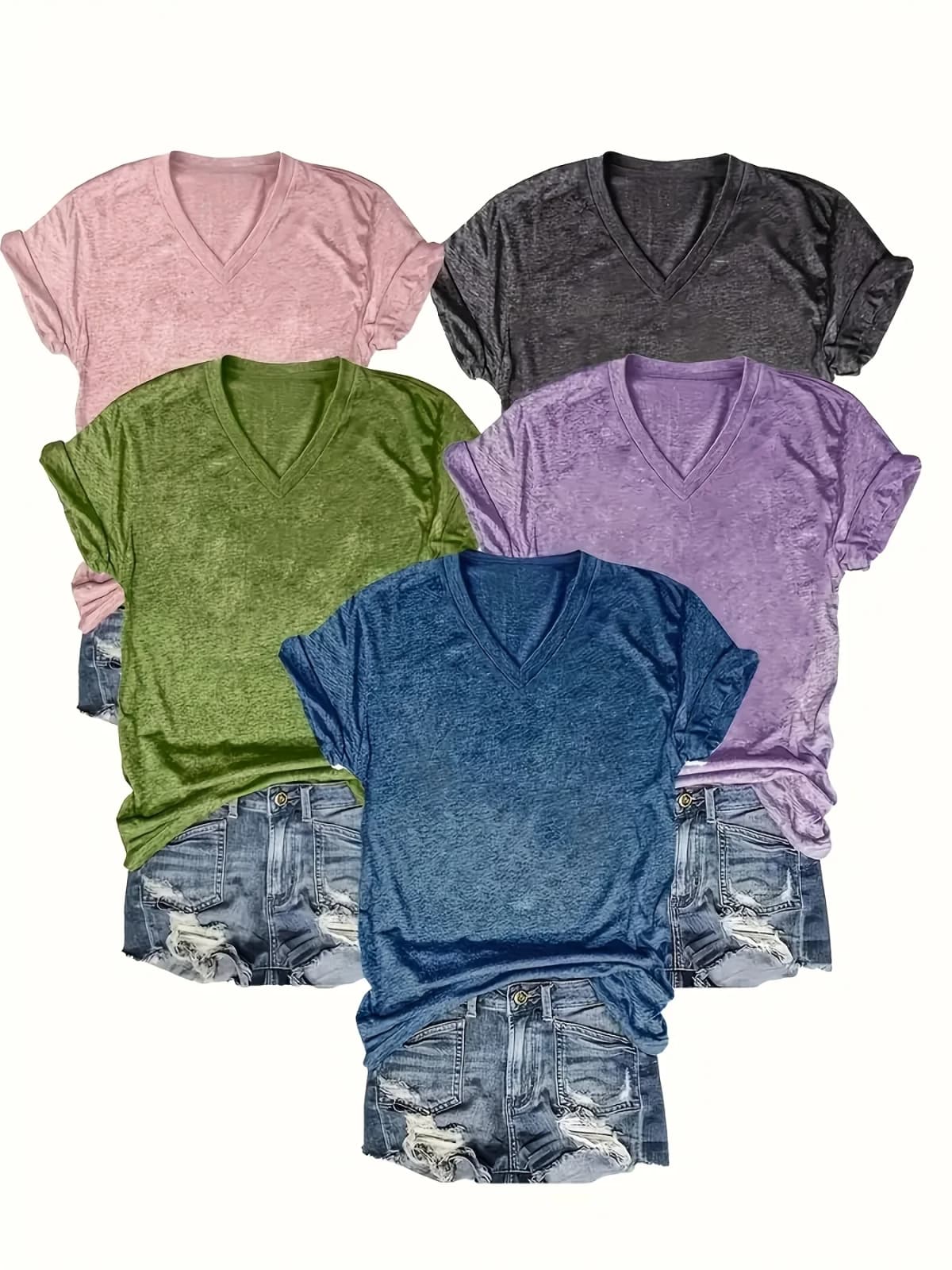 [Selected by Nianlian] Solid Color V-Neck T-Shirt, Casual Short-Sleeved T-Shirt for Spring and Summer, Women's Clothing