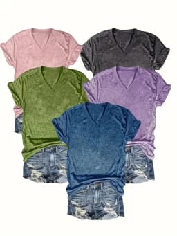 [Selected by Nianlian] Solid Color V-Neck T-Shirt, Casual Short-Sleeved T-Shirt for Spring and Summer, Women's Clothing