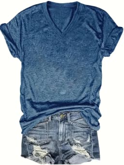 [Selected by Nianlian] Solid Color V-Neck T-Shirt, Casual Short-Sleeved T-Shirt for Spring and Summer, Women's Clothing