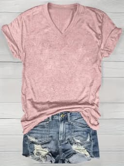 [Selected by Nianlian] Solid Color V-Neck T-Shirt, Casual Short-Sleeved T-Shirt for Spring and Summer, Women's Clothing