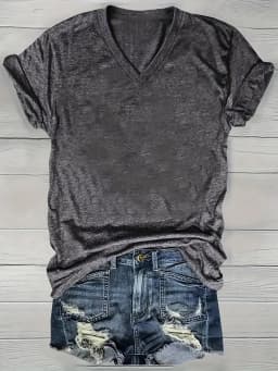 [Selected by Nianlian] Solid Color V-Neck T-Shirt, Casual Short-Sleeved T-Shirt for Spring and Summer, Women's Clothing