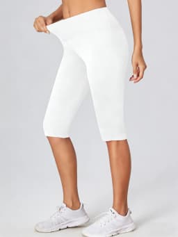 Women's High Waisted White Leggings Knee-Length Yoga Pants Stretchy Breathable for Workout, Running, and Daily Casual Wear
