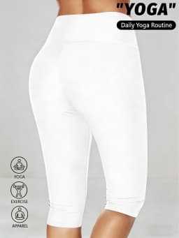 Women's High Waisted White Leggings Knee-Length Yoga Pants Stretchy Breathable for Workout, Running, and Daily Casual Wear