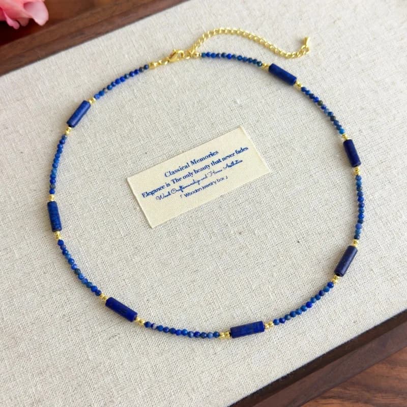New Chinese-Style National Elegance Lapis Lazuli Necklace Crystal Bead Necklace Versatile and Stackable Collar Chain