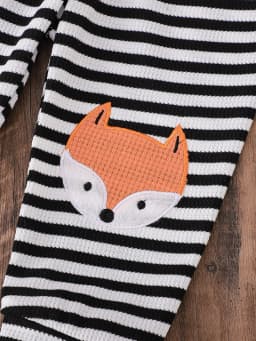 Cute Fox Patchwork Knitted Sweatshirt + Black and White Striped Pants Baby Autumn Casual Two-Piece Set