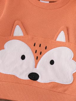 Cute Fox Patchwork Knitted Sweatshirt + Black and White Striped Pants Baby Autumn Casual Two-Piece Set