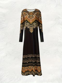 Floral Embroidered Long Sleeve Dress for Spring and Fall Women Elegant Holiday Party Dress Round Neck A-Line Midi Dress