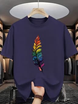 Summer Men's 100% Pure Cotton Casual Loose Geometric Pattern Printed Comfortable Sports Round Neck Short Sleeved T-Shirt Top