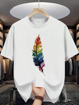 Summer Men's 100% Pure Cotton Casual Loose Geometric Pattern Printed Comfortable Sports Round Neck Short Sleeved T-Shirt Top