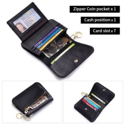 Slim Wallet for Women RFID Blocking Genuine Leather Ladies Keychain Wallet with Zipper Coin Pocket ID Window