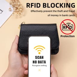 Slim Wallet for Women RFID Blocking Genuine Leather Ladies Keychain Wallet with Zipper Coin Pocket ID Window
