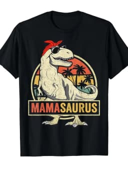 Funny MamaSaurus T-Rex Dinosaur Mom T-Shirt Retro Vintage Tee Soft Crew Neck Short Sleeve Shirt - Mother's Day Gifts for Women