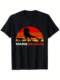 Funny MamaSaurus T-Rex Dinosaur Mom T-Shirt Retro Vintage Tee Soft Crew Neck Short Sleeve Shirt - Mother's Day Gifts for Women
