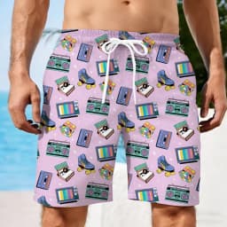 Men Summer Short Vintage 80s Music Art Hawaiian 3D Printed Shorts Men's Music Graphic Short Pants Breathable Swim Loose Shorts