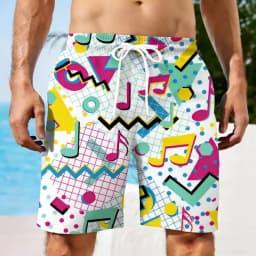 Men Summer Short Vintage 80s Music Art Hawaiian 3D Printed Shorts Men's Music Graphic Short Pants Breathable Swim Loose Shorts