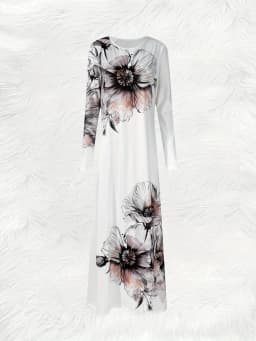 Elegant Floral Print Long Sleeve Dress for Women Spring Autumn Vacation Style Round Neck Midi Dress Casual Chic Summer Dress