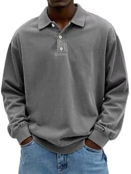 2026 New Men's Shirt Stand-alone Casual All-match Long Sleeve Button Lapel Shirt Polo Shirt