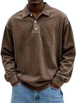 2026 New Men's Shirt Stand-alone Casual All-match Long Sleeve Button Lapel Shirt Polo Shirt