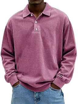 2026 New Men's Shirt Stand-alone Casual All-match Long Sleeve Button Lapel Shirt Polo Shirt