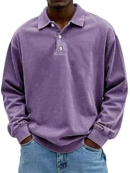 2026 New Men's Shirt Stand-alone Casual All-match Long Sleeve Button Lapel Shirt Polo Shirt