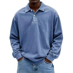 2026 New Men's Shirt Stand-alone Casual All-match Long Sleeve Button Lapel Shirt Polo Shirt
