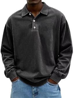 2026 New Men's Shirt Stand-alone Casual All-match Long Sleeve Button Lapel Shirt Polo Shirt