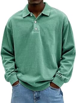 2026 New Men's Shirt Stand-alone Casual All-match Long Sleeve Button Lapel Shirt Polo Shirt