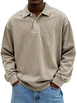 2026 New Men's Shirt Stand-alone Casual All-match Long Sleeve Button Lapel Shirt Polo Shirt