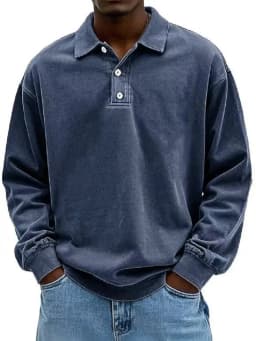 2026 New Men's Shirt Stand-alone Casual All-match Long Sleeve Button Lapel Shirt Polo Shirt