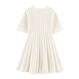 European and American 2026 Spring New Women's Clothing Style Slimming Bubble Short Sleeve Ribbed Knitted Short Dress
