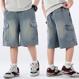 Summer Teen Boys Denim Shorts Fashion Solid Color Big Pocket Thin Jeans Pants For 4-14 Years Kids Children Casual Trousers