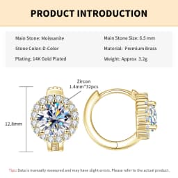 Rrjzz Certified 6.5MM 1CT VVS1 Moissanite Hoop Earrings for Women D-Color Round Lab-created Diamond Anniversary Jewelry Gifts