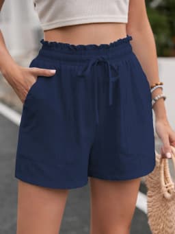 Summer Vacation Women's Shorts Loose Hot Pants High Waist Elastic Casual Solid Color Pants With Drawstring Pockets Women's Pants