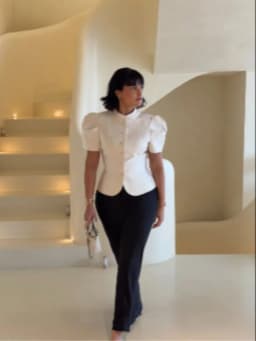 Women's Elegant Puff Sleeve Blouse Stand Collar Single-breasted Fitted Peplum Top Female Office Formal Occasions Cozy Clothes