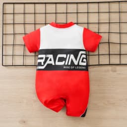 Summer Baby Racer Style Romper, Infant Motorsport Jumpsuit, Newborn Red & White Racing One-piece Outfit Short Sleeve Cool