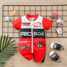 Summer Baby Racer Style Romper, Infant Motorsport Jumpsuit, Newborn Red & White Racing One-piece Outfit Short Sleeve Cool