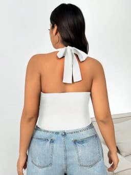 Plus Size Women's Halter Neck Crop Top Deep V Neck Backless Tie Back Sexy Cami Top