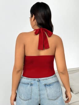 Plus Size Women's Halter Neck Crop Top Deep V Neck Backless Tie Back Sexy Cami Top