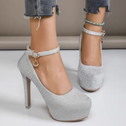 Women's High Heels 2025 New Style Semi-Uppered Thin Heel Waterproof Platform Buckle Fashion Shoes Large Size Strap Shoes