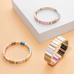 BEUTIFOR offwhite Color Enamel Bracelets for Women Handmade Bohemian Pink Color Bangle Sets