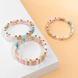 BEUTIFOR offwhite Color Enamel Bracelets for Women Handmade Bohemian Pink Color Bangle Sets