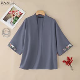 2026 Summer Cardigan ZANZEA Women Vintage Holiday Kimonos 3/4 Sleeve Embroidered Blouse Female Work Shirt Casual Tops Thin Coats