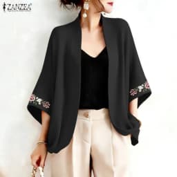 2026 Summer Cardigan ZANZEA Women Vintage Holiday Kimonos 3/4 Sleeve Embroidered Blouse Female Work Shirt Casual Tops Thin Coats