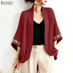 2026 Summer Cardigan ZANZEA Women Vintage Holiday Kimonos 3/4 Sleeve Embroidered Blouse Female Work Shirt Casual Tops Thin Coats