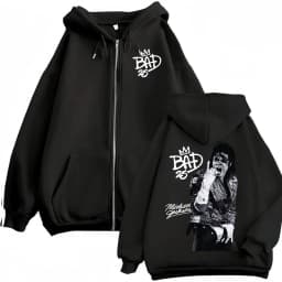 King of Pop Michael Jackson Bad Era Zipper Hoodie Men Women Harajuku Streetwear Jacket Sweatshirt Fleece Casual Zip Up Pullovers