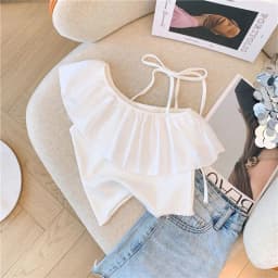 Girls Sloping Shoulder Top 25 Summer Short Vest with Ruffle Edge Sleeveless Top