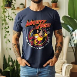 2026 Summer Mens Mighty Mouse Graphic Oversize Tee 100% Cotton Classic Cartoon Short Sleeve
